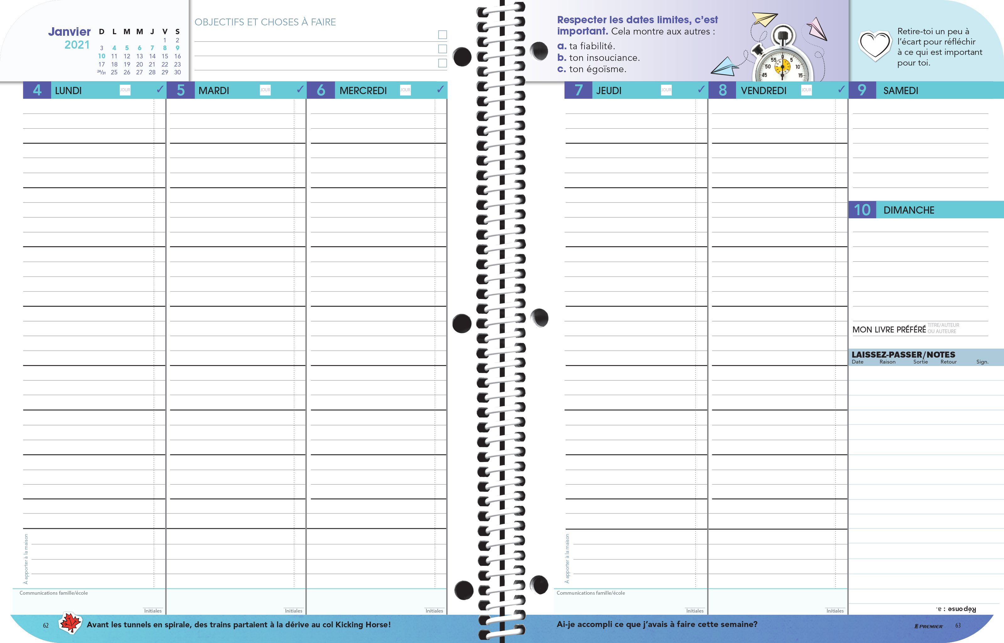 Agendas pratiques pour niveau secondaire