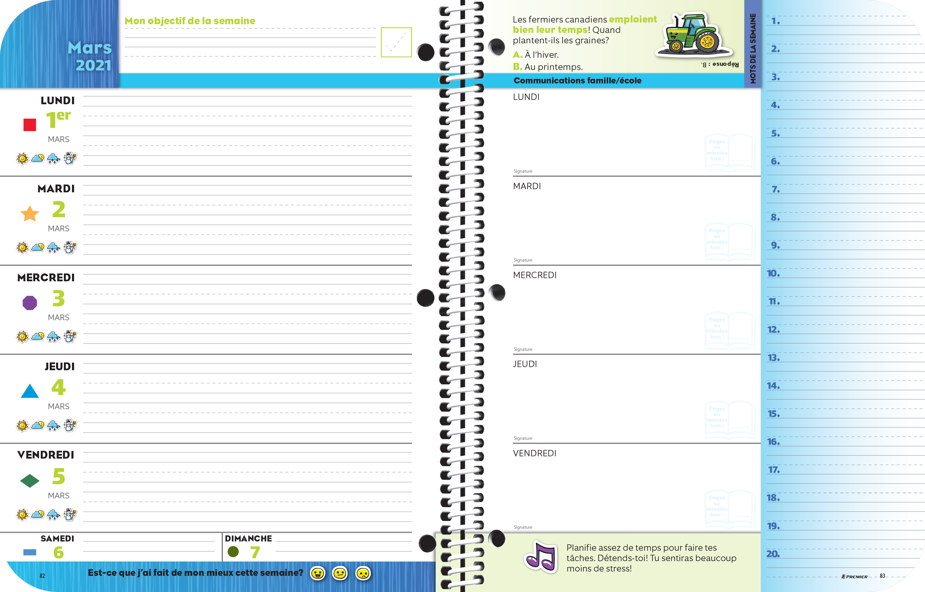 Agendas pratiques pour niveau primaire