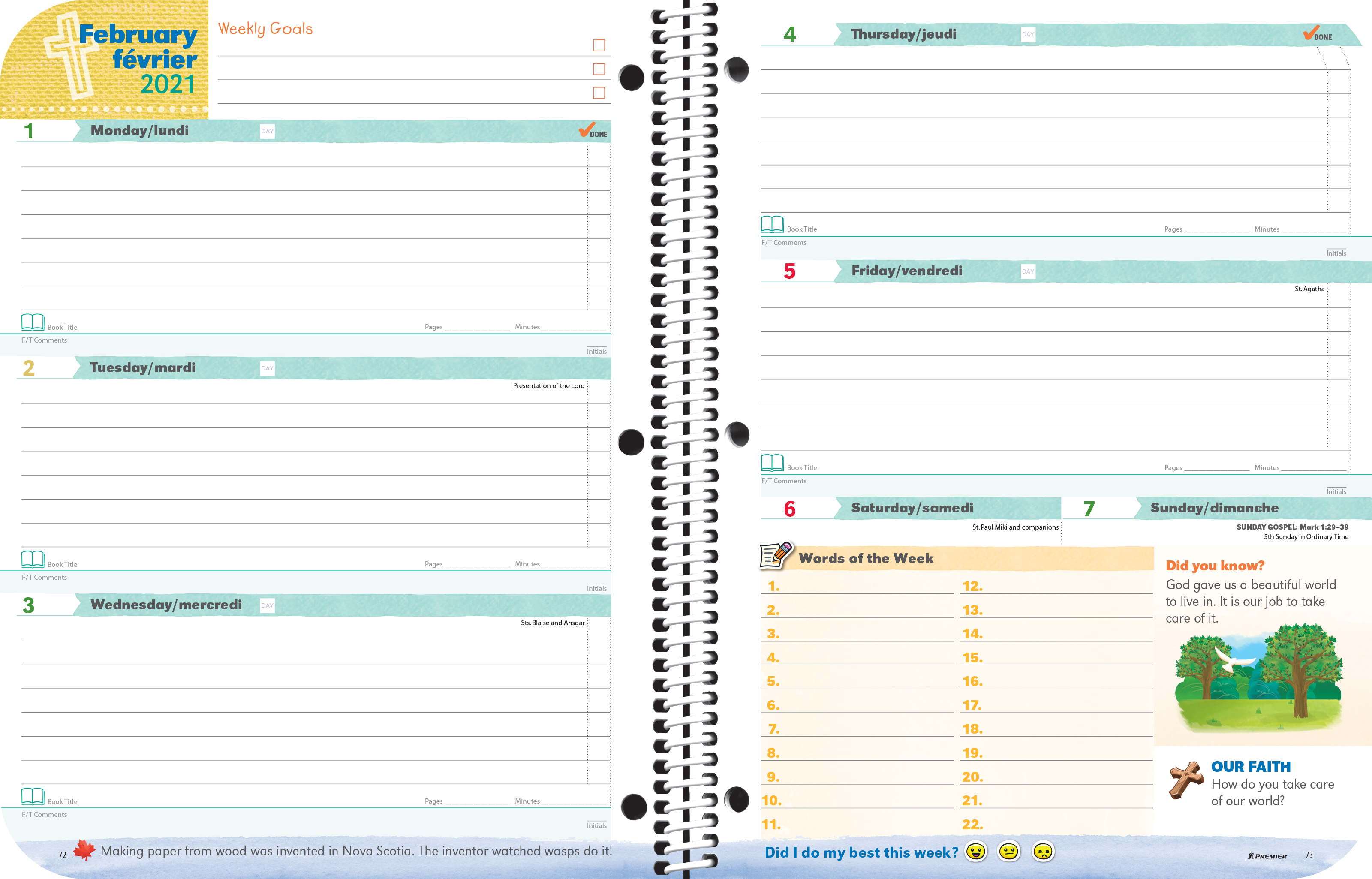 Catholic Faith Elementary Planner Spread