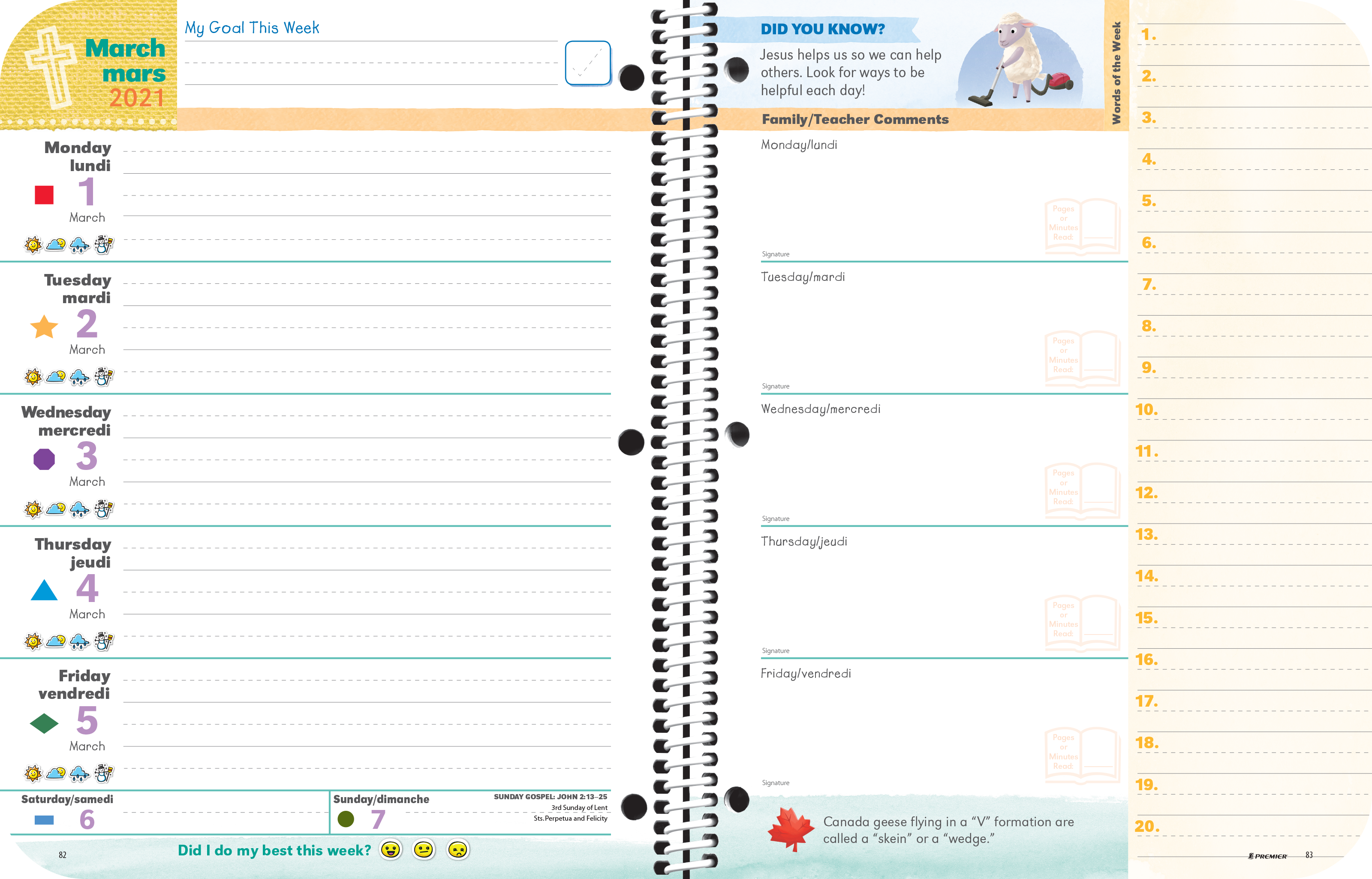 Catholic Faith Primary Planner Spread