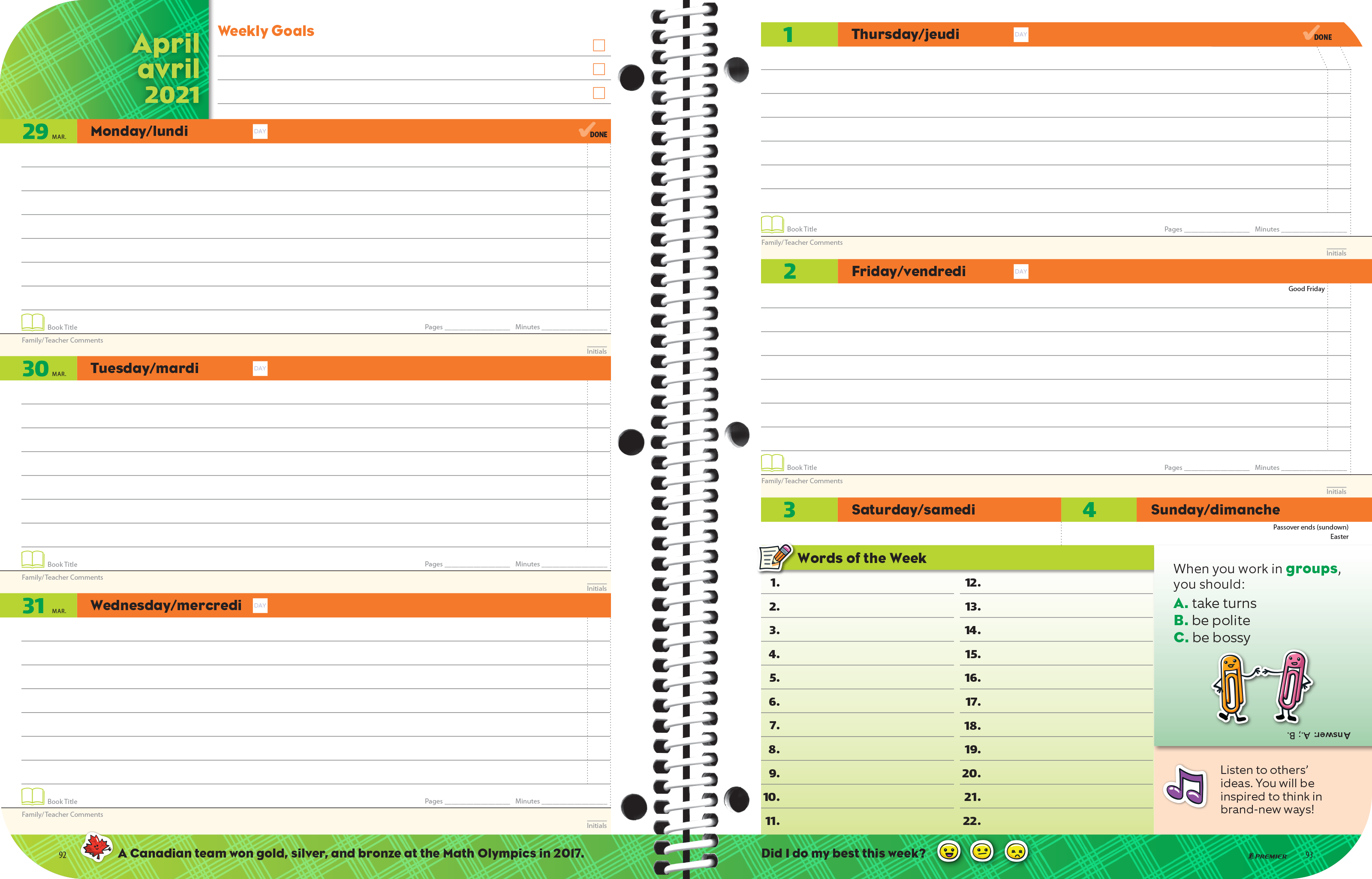 Esteem Elementary Planner Spread