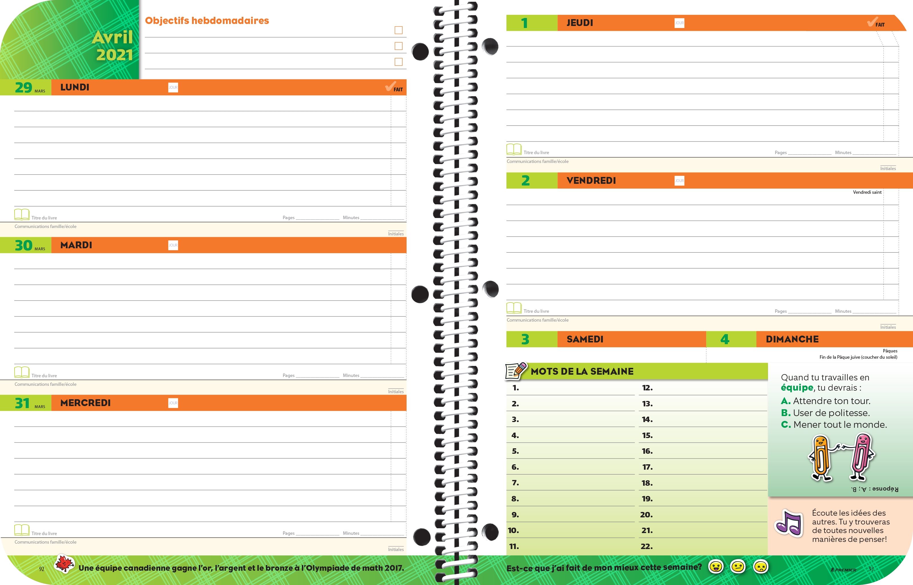 Agendas pratiques pour niveau élémentaire